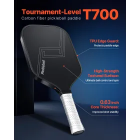 Pickleball Paddle, T700 Carbon Fiber Surface & Honeycomb Core, Professional Pickleball Paddle with Increased Power & Control & S