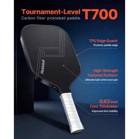 Pickleball Paddle, T700 Carbon Fiber Surface & Honeycomb Core, Professional Pickleball Paddle with Increased Power & Control & S