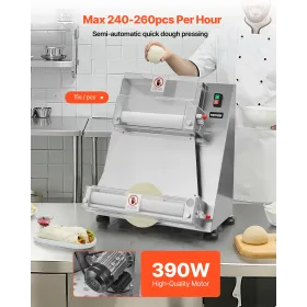 VEVOR pizzadejrulleark, 3-16 tommer halvautomatisk pizzapresse i rustfrit stål, kommerciel elektrisk 390W Pastamaskine Mac