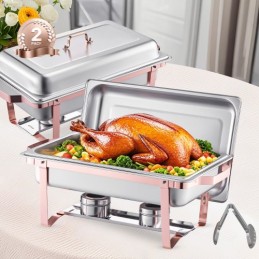 8 Qt 2 Pack Rectangle Chafing Dish Buffet Set Fullsize Pan Stainless Steel