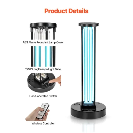 VEVOR UV Light, 36W Ultraviolet Lamp with Ozone Purifier, UVC Lamp with 30/60/120 Minutes 3-Gear Timer and Remote Control, for R