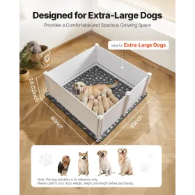 Dogs Whelping Box, 60 x 60 x 24 inch, Plastic PVC Puppies Playpen with Height Adjustable Door and Washable Pee Pad, Anti-Deforma