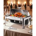 9Qt Rectangle Roll Top Chafing Dish Set with Full-Size Pan Stainless Steel