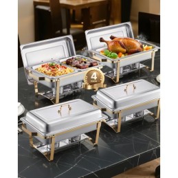 8 Qt 4 Pack Rectangle Chafing Dish Buffet Set Full-Size & Half-Size Pans