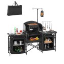 Camping Kitchen Table Portable Outdoor Cook Station Windshield Cupboards