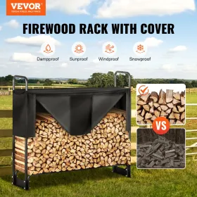 4.3FT Outdoor Firewood Rack with Cover, 52x14.2x46.1 in, Heavy Duty Firewood Holder & 600D Oxford Waterproof Cover for