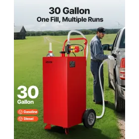 30 Gallon Fuel Caddy, Max Flow 32L/min, Gasoline & Diesel Fuel Tank with Electric Pump, Portable Fuel Storage Tank with 2 Wheels