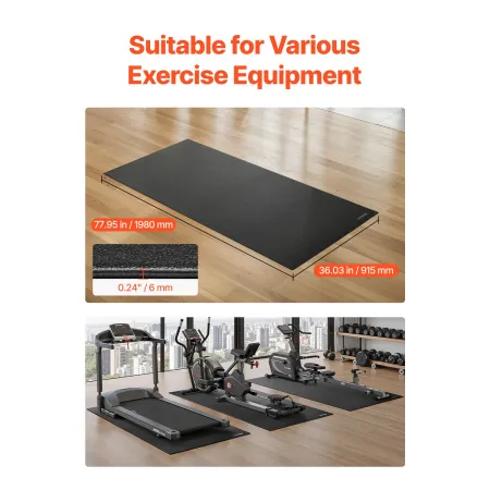 Treadmill Mat for Carpet Floor, 6 mm Thick, 915x1980 mm Exercise Equipment Mat for Treadmills, Elliptical, Rowing Machine, High 