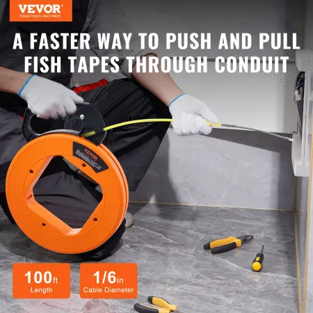Fish Tape Wire Cable Line Puller 30.5 m-4.23 mm (100ft 1/6in) Fiberglass High Plastic Case