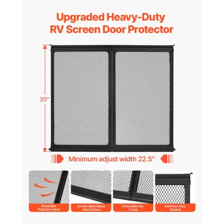 RV Screen Door Protector, 571.5 x 508 mm Door Grille, Easy to Install and Disassemble, Reinforced Breathable Protective Mesh, Al