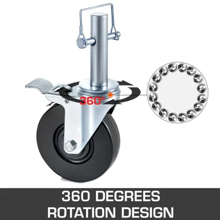4 Pack 5" Scaffolding Rubber Swivel Caster Wheels with Dual Locking Heavy Duty Casters 1" Solid Round Stem 280LBS Capacity Per W