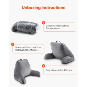 VEVOR Reading Pillow, Standard Size Bed Pillow with Shredded Memory Foam, Back Pillow with 3 Pockets and Washable Short Velvet C