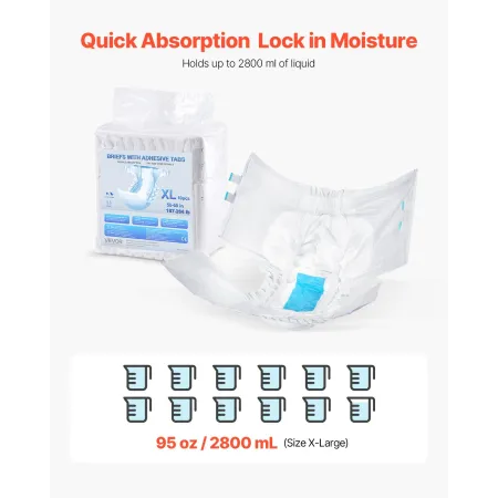 Adult Briefs with Tabs, Super Absorbent Incontinence Briefs for Men and Women, Disposable Adult Diapers with Leakproof 3D Surrou