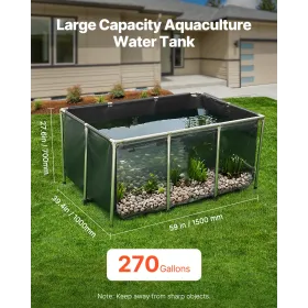 VEVOR Canvas Fish Dam, 270 Gal Above Ground Fish Dam, PVC Koi Tank med Clear View Panel, Rektangulær Goldfish Tank med St.