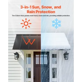 Fixed Metal Awning 80 x 36 in, Window Awning Door Canopy, Stable Triangle Steel Frame Exterior Awnings Rain, and Snow Sunlight P