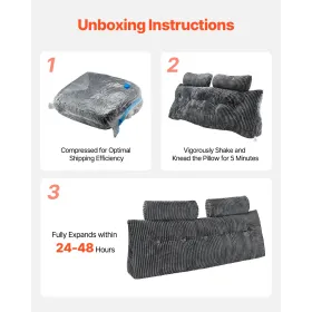 Headboard Pillow, Queen Size Wedge Headboard Pillow with 2 Side Pockets and 2 Headrests, Bed Wedge Pillow with Washable Flannel 