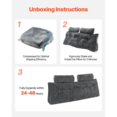 VEVOR Headboard Pillow, Queen Size Wedge Headboard Pillow with 2 Side Pockets and 2 Headrests, Bed Wedge Pillow with Washable Fl