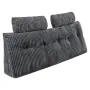 Headboard Pillow, Queen Size Wedge Headboard Pillow with 2 Side Pockets and 2 Headrests, Bed Wedge Pillow with Washable Flannel 