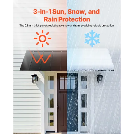 VEVOR Fixed Metal Awning 104 x 36 in, Window Awning Door Canopy, Stable Triangle Steel Frame Awnings for Doors Exterior Rain, Sn