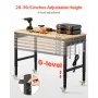 1219 mm Adjustable Workbench, 907 kg Load, Work Bench with Power Outlet, Wheels, and Pegboard, Heavy Duty Oak Wood Top Work Tabl