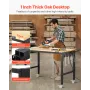 1219 mm Adjustable Workbench, 907 kg Load, Work Bench with Power Outlet, Wheels, and Pegboard, Heavy Duty Oak Wood Top Work Tabl