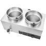 Electric Soup Warmer, Dual 7.4QT Stainless Steel Round Pot, 1200W Commercial Food Warmer, 86~185°F Adjustable Temp, Bain Marie w