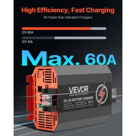 12V 60A DC to DC Battery Charger, 750W, On-Board Battery Charger for Lead-Acid, Lithium, AGM, GEL, and Flooded Batteries, Smart 