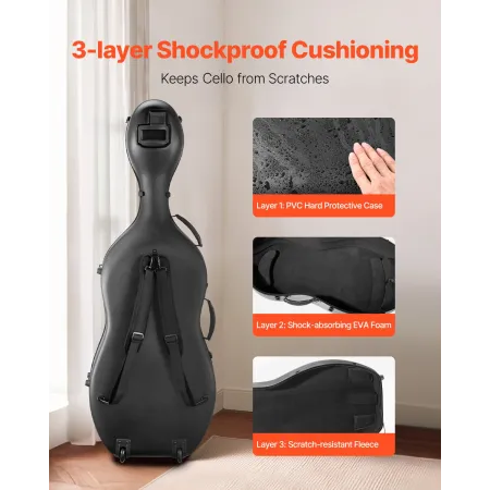 4/4 cello-etui i fuld størrelse, sammensat kulfiber, letvægts