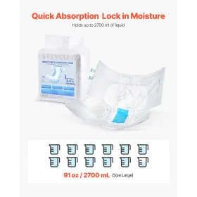 VEVOR Adult Briefs with Tabs, Super Absorbent Incontinence Briefs for Men and Women, Disposable Adult Diapers with Leakproof 3D 
