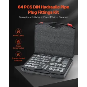 VEVOR 64 PCS DIN Hydraulic Fittings, Heavy Duty Master Industrial Hydraulic Cap and Plug, Hose Tube and Pipe Fitting Kit, Cap an