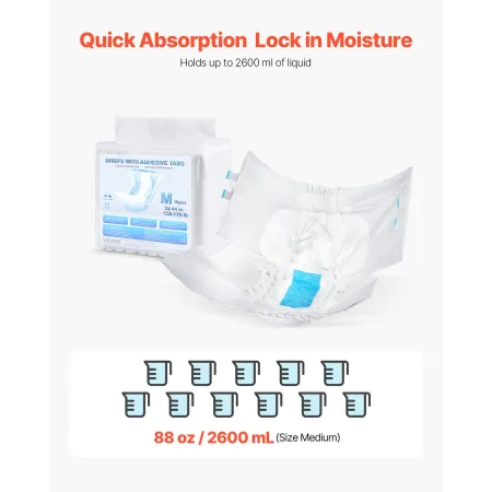 VEVOR Adult Briefs with Tabs, Super Absorbent Incontinence Briefs for Men and Women, Disposable Adult Diapers with Leakproof 3D 