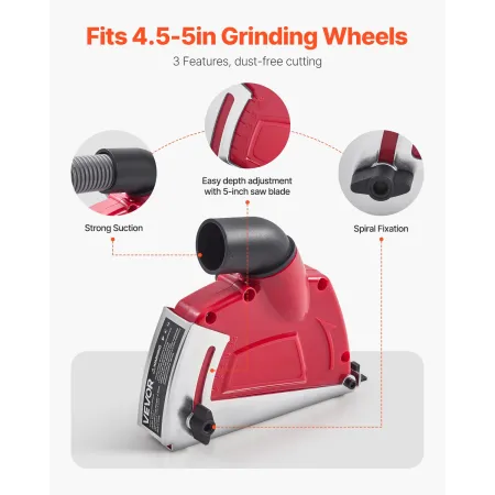 Cutting Dust Shroud for Angle Grinders, Universal 4-5 in Angle Grinder Dust Shroud with 6 Clamping Washers, Adjustable Cutting D