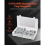 VEVOR 72 PCS ORFS Hydraulic Fittings, O Ring Face Seal Fitting Kit, Hydraulic Hose Tube and Pipe Fittings, Cap and Plug Set for 