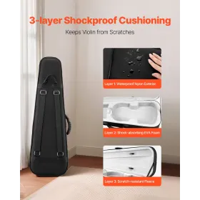 VEVOR 4/4 Full Size Violin Case, Nylon Waterproof, Lightweight Portable Travel Carrying Bag, with Plush Lining, Dual Shoulder St