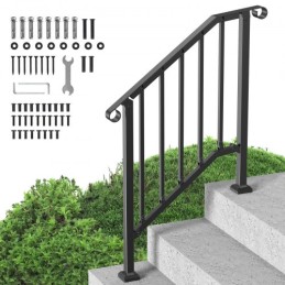 2-3 Step Handrails for Outdoor for Seniors Porch Deck Black Retro Arch