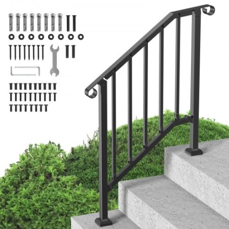 2-3 Step Handrails for Outdoor for Seniors Porch Deck Black Retro Arch