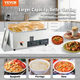 Commercial Electric Food Warmer Countertop Buffet 3*8 Qt Pan Bain Marie