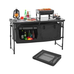 Camping Kitchen Table Folding Portable Adjustable Cooking Station Storage