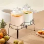 Beverage Dispenser, 2 Pack 5.5L Drink Dispensers for Parties, Glass Juice Dispenser with Metal Stand, Stainless Steel Spigot, Ic