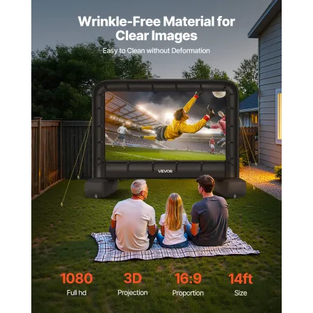 VEVOR 14 fod oppustelig filmskærm, 600D vaskbar oppustelig projektorskærm med bærbar opbevaringstaske, 16:9 nem opsætning af