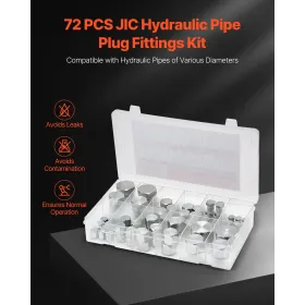 72 PCS JIC Hydraulic Fittings, Heavy Duty Master Industrial Hydraulic Cap and Plug, Hose Tube and Pipe Fitting Kit Cap and Plug 