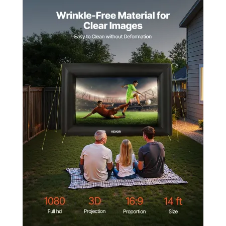 VEVOR 14 ft Inflatable Movie Screen, 600D Washable Inflatable Projection Screen with Portable Storage Bag, Easy Set Up 16:9 Movi