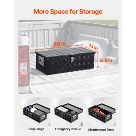 VEVOR Heavy Duty Aluminum Truck Bed Værktøjskasse, Stripes Plated Værktøjskasse med sidehåndtag og låsenøgler,