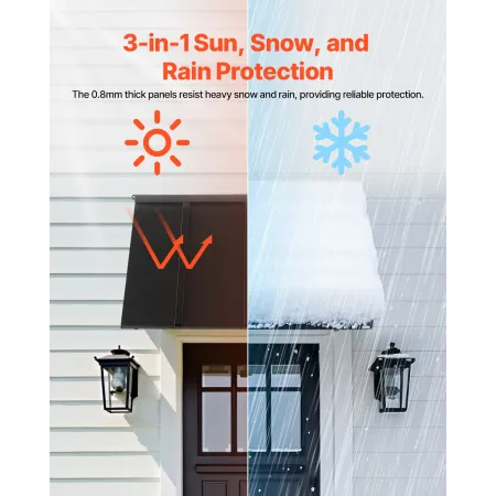 Fixed Metal Awning 44 x 24 in, Window Awning Door Canopy, Stable Triangle Steel Frame Awnings for Doors Exterior Rain, and Snow 
