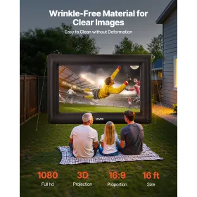 VEVOR 16 ft Inflatable Movie Screen, 600D Washable Inflatable Projection Screen with Portable Storage Bag, Easy Set Up 16:9 Movi