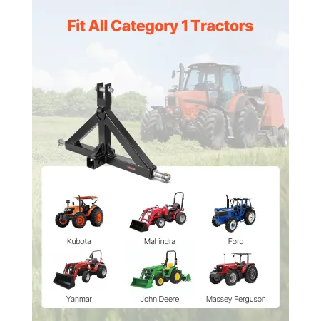 VEVOR 3 Point Hitch Receiver with 2 in Receiver, 3pt Quick Hitch Attachment, 3,000 lbs Capacity, Heavy Duty Tractor Tow Drawbar 