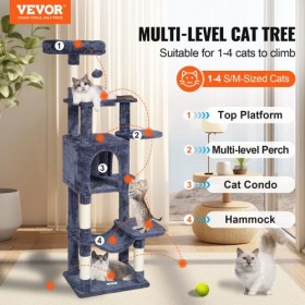 Cat Tree 60.6" Cat Tower with Cat Condo Sisal Scratching Post Dark Grey