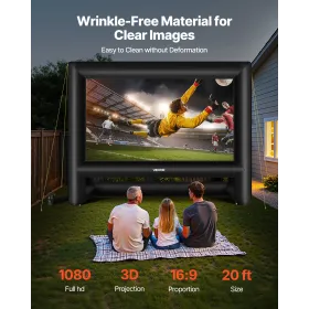VEVOR 20 ft Inflatable Movie Screen, 600D Washable Inflatable Projector Screen with Portable Storage Bag, 16:9 Easy Set Up Movie