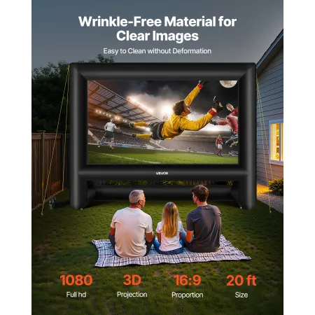 VEVOR 20 ft Inflatable Movie Screen, 600D Washable Inflatable Projector Screen with Portable Storage Bag, 16:9 Easy Set Up Movie