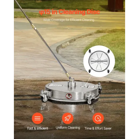 15" Pressure Washer Surface Cleaner, Stainless Steel Pressure Washer Attachments with 4 Wheels, 4000 Max PSI, 1/4 Quick Connecto